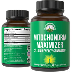 Peak Performance Mitochondria Maximizer bottle with capsules supporting cellular energy production.