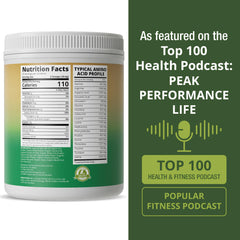 Peak Performance nutrition panel showing non-GMO and gluten-free features.