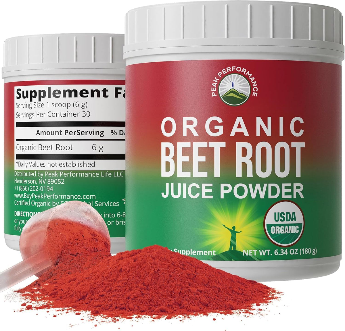 Peak Performance Organic Beet Root Powder packaging showing premium quality and farm-fresh roots