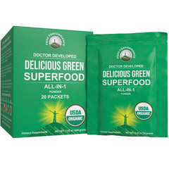 Peak Performance Organic Greens travel packet front view for on-the-go energy