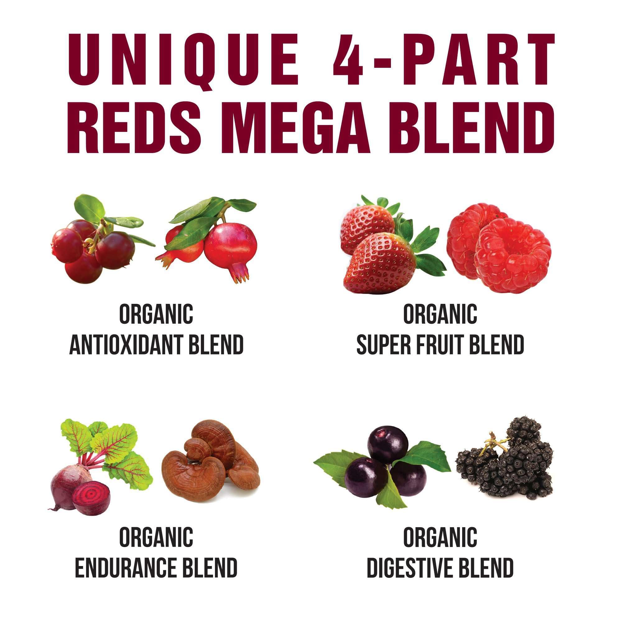 Peak Performance Organic Reds berry smoothie shows flavorful, energizing goodness