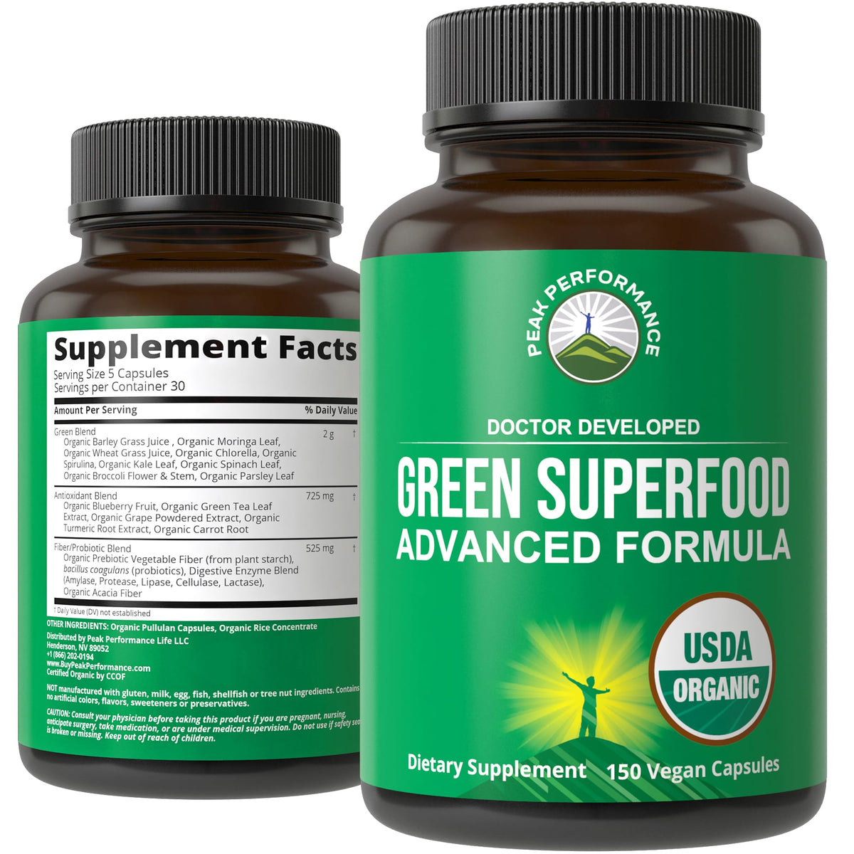 Peak Performance Organic Super Greens bottle ready for daily energy support.