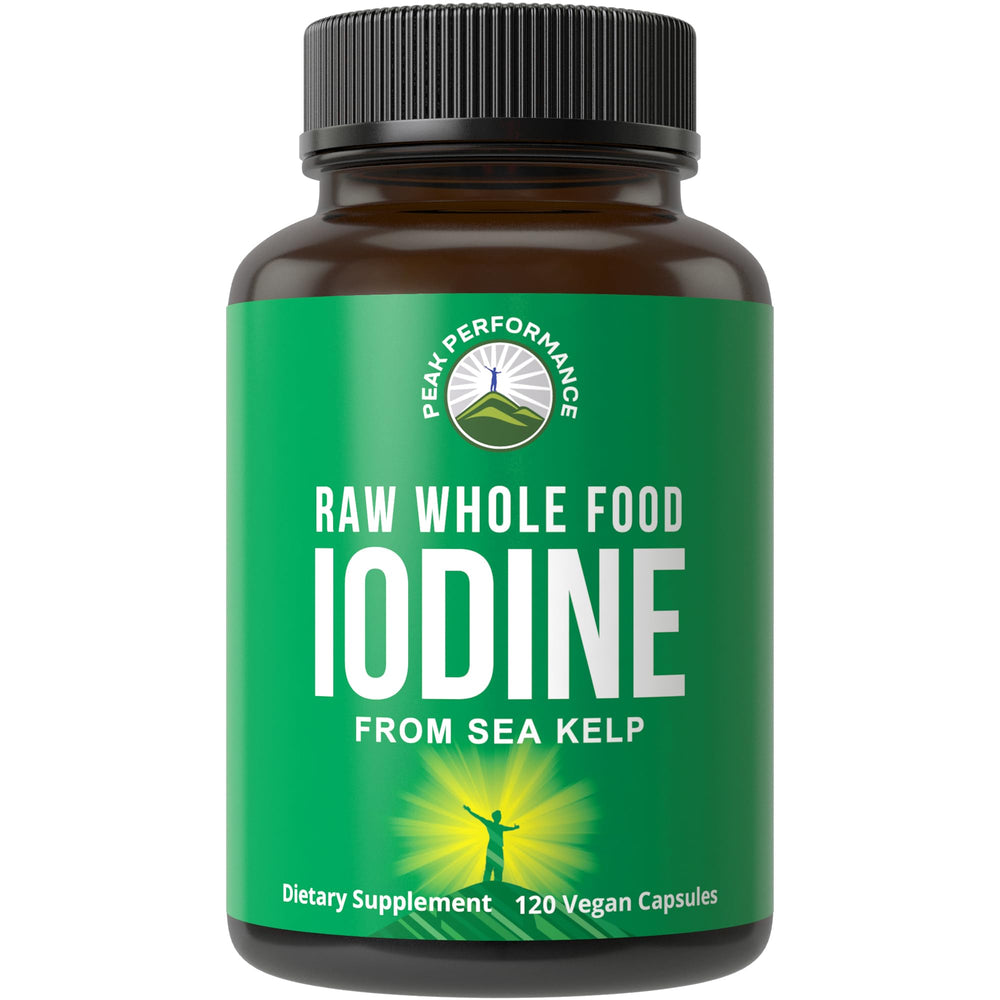 Peak Performance raw iodine from organic kelp bottle for daily balance