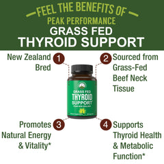 Peak Performance thyroid glandular desiccated capsule highlights raw nutrients for energy and metabolism support.
