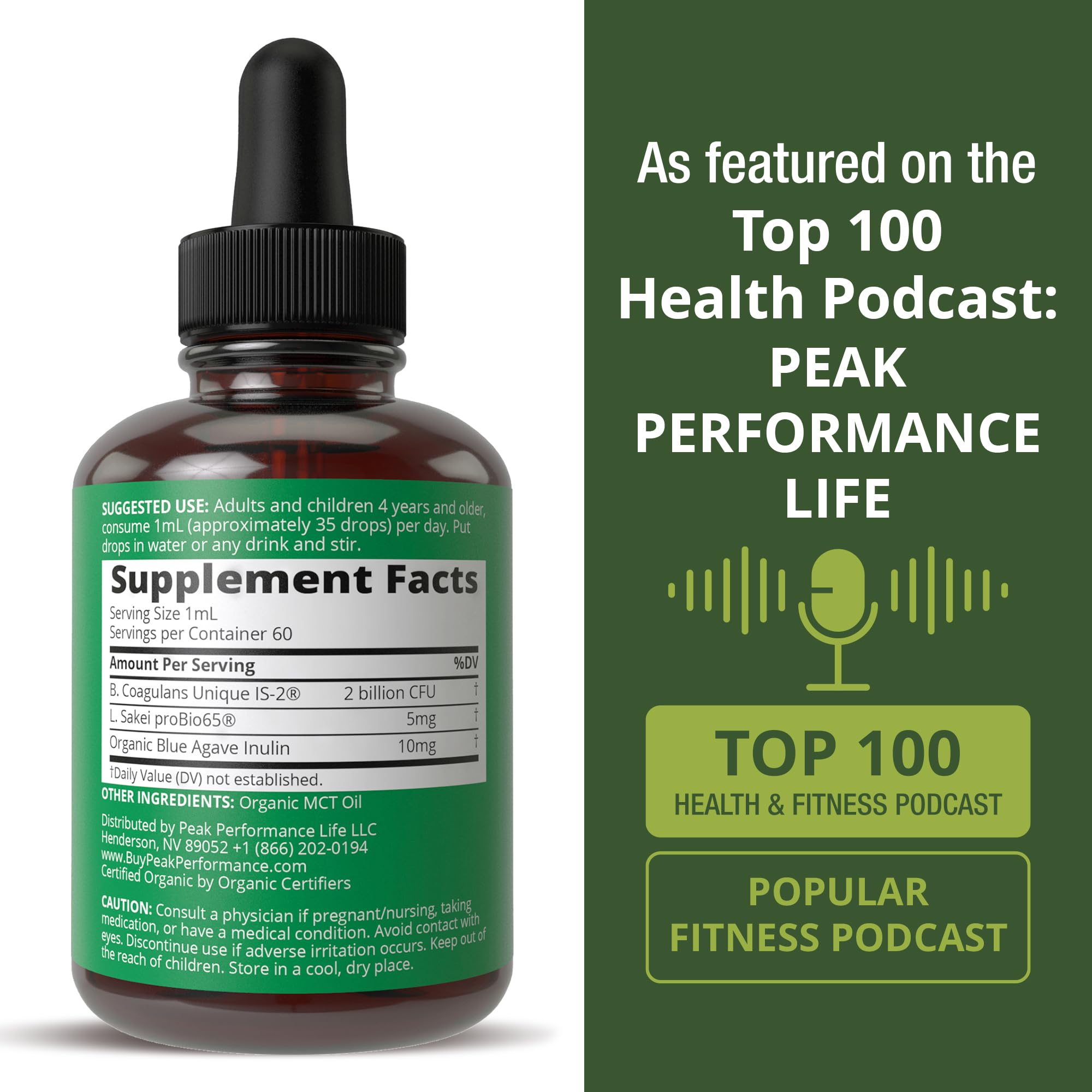 Peak Performance vegan allergen-free formula label highlights zero sugar.