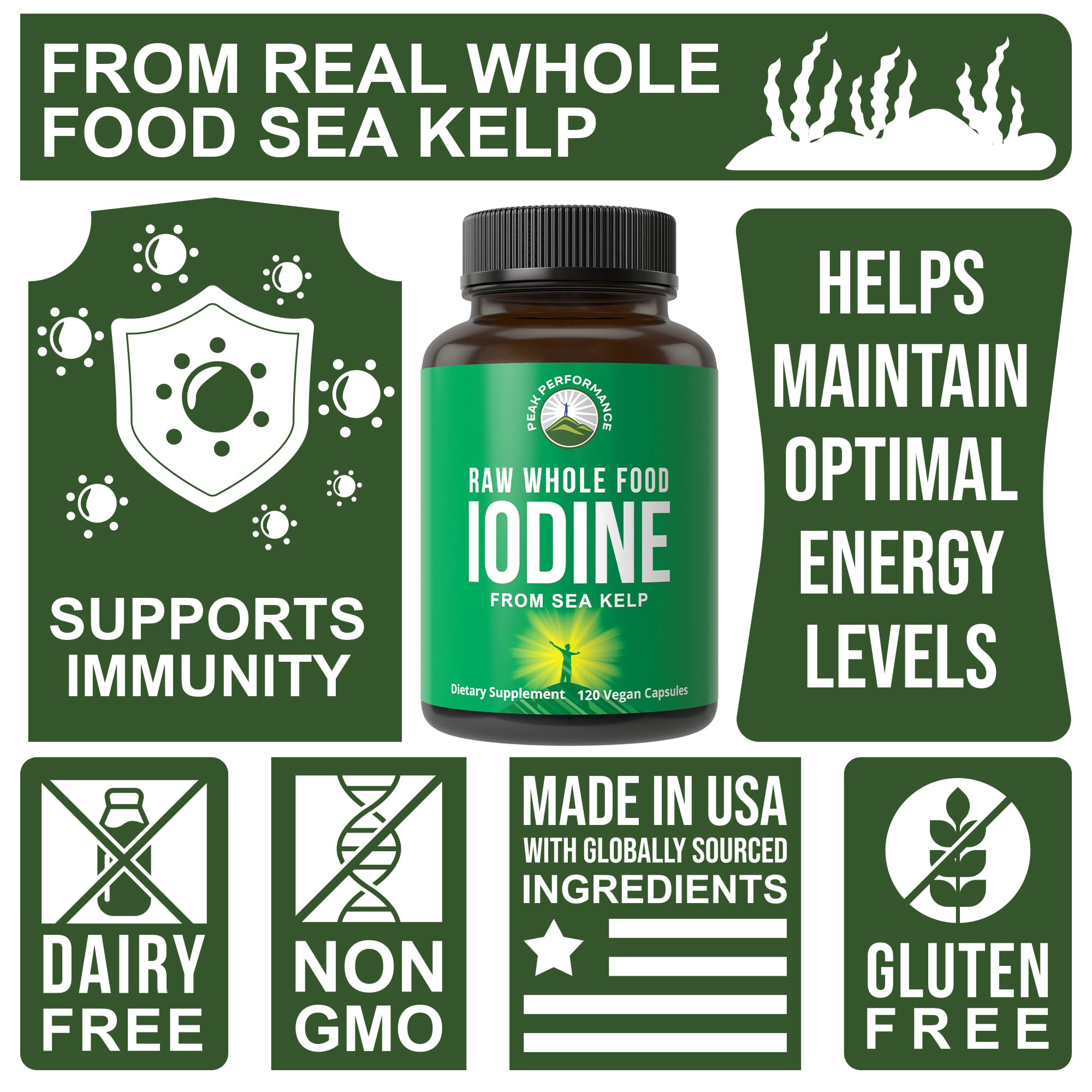Peak Performance vegan gluten-free iodine capsules for convenient daily use