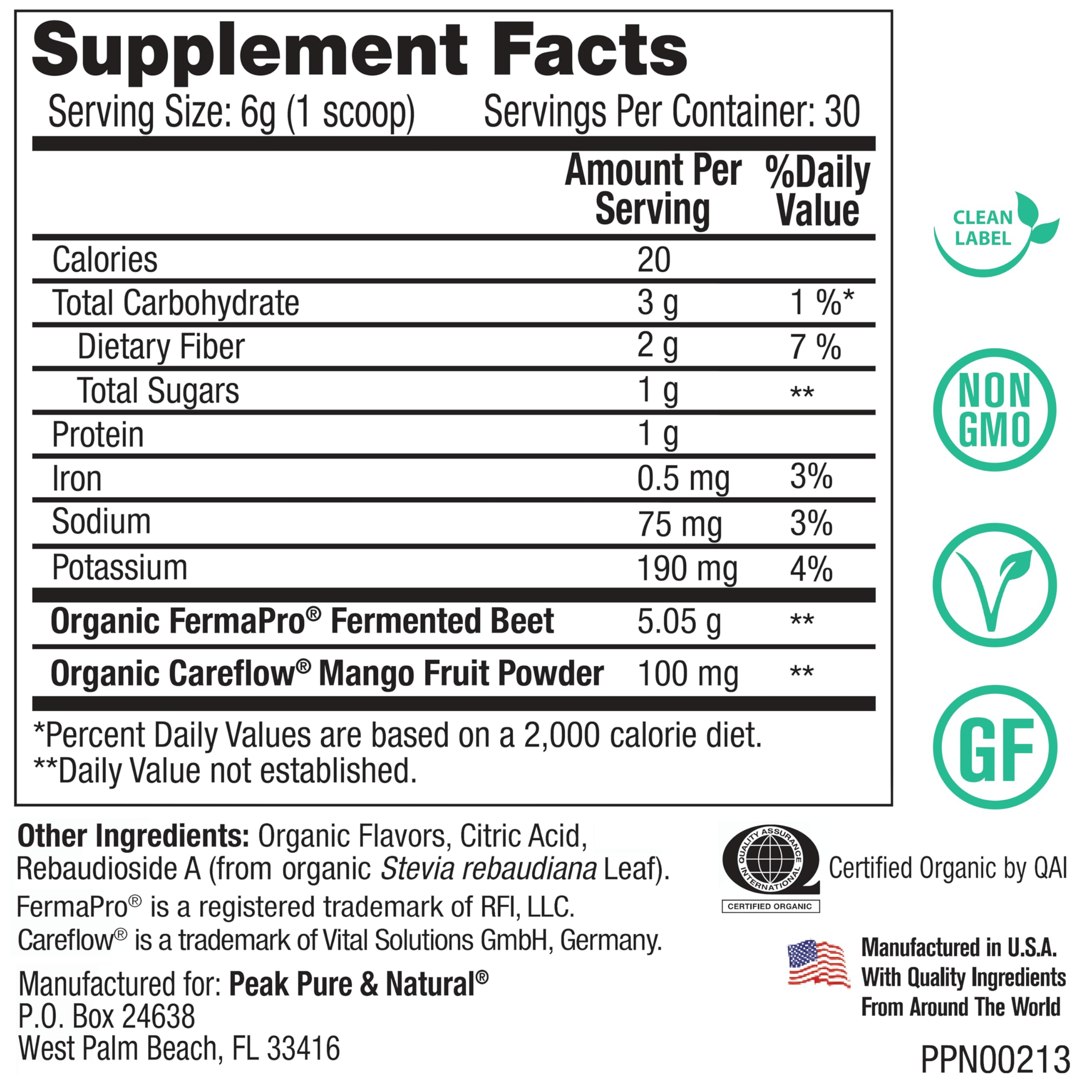 Peak Pure & Natural fermented beets powder scoop for quick nitrate-rich daily dose