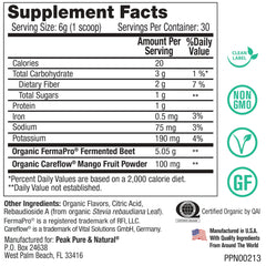 Peak Pure & Natural fermented beets powder scoop for quick nitrate-rich daily dose
