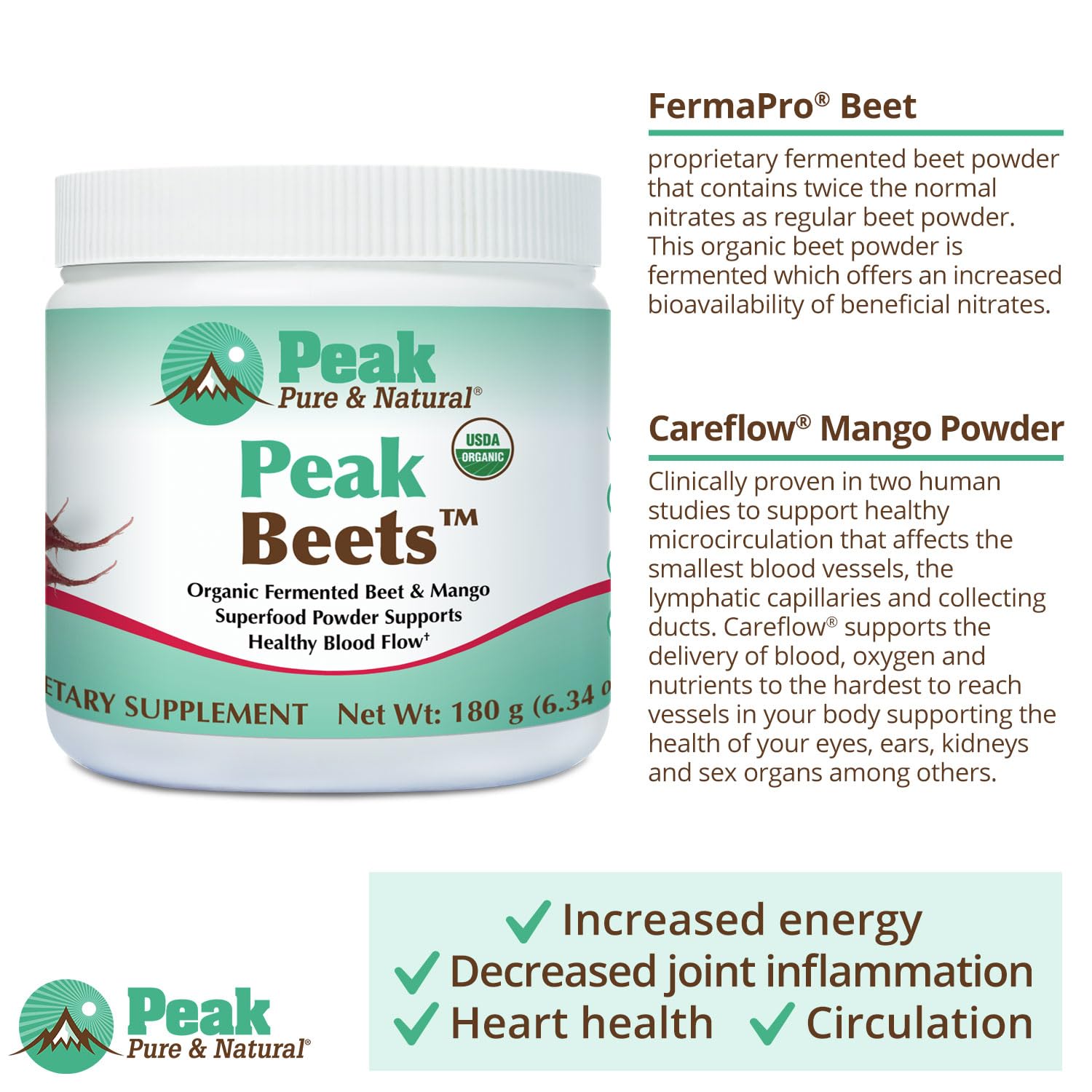Peak Pure & Natural gluten-free, non-GMO label on packaging