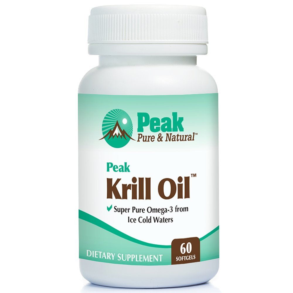 Peak Pure & Natural Peak Krill Oil softgels bottle for daily omega-3 support.