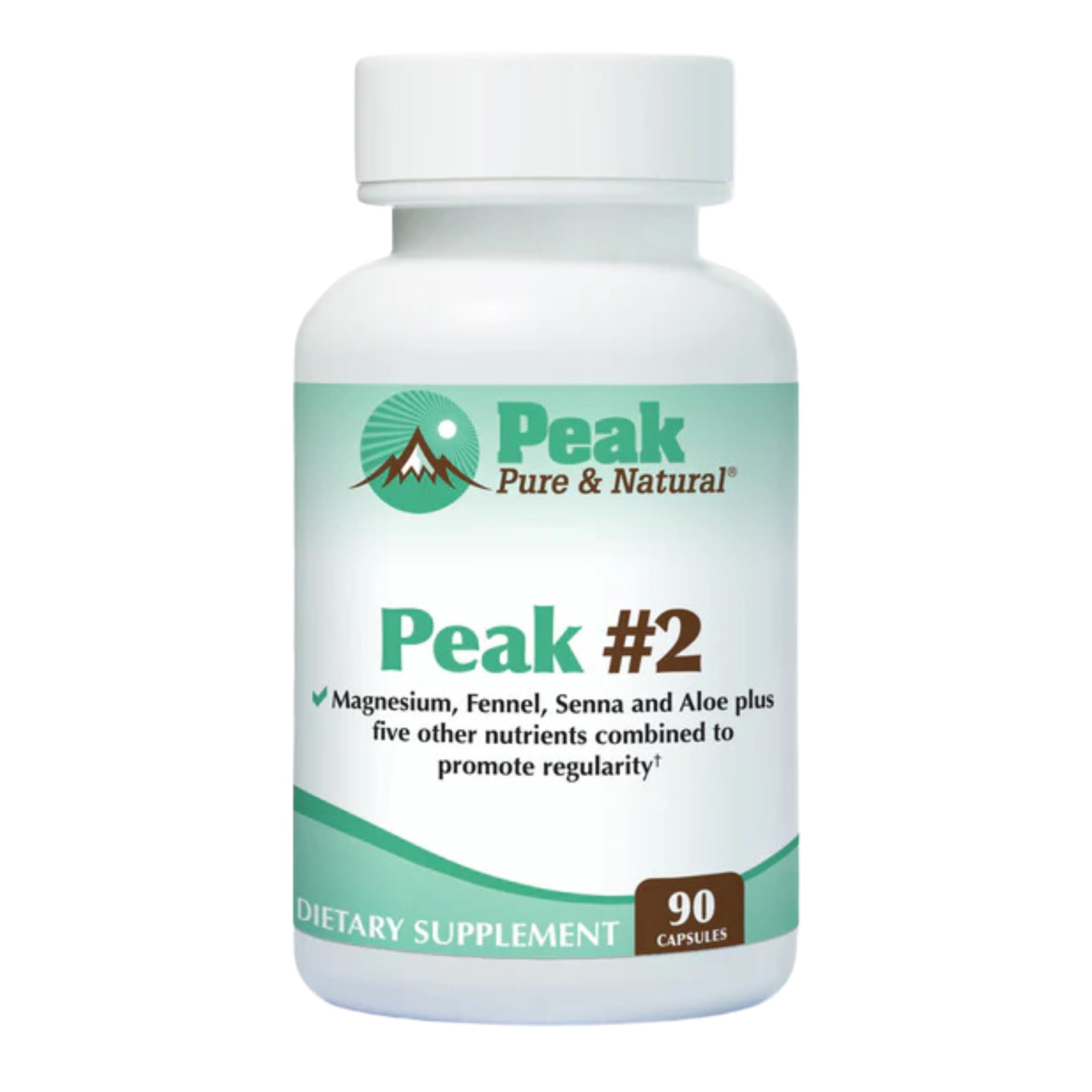 Peak Pure & Natural Peak #2 bottle close-up highlighting a gentle digestive support blend