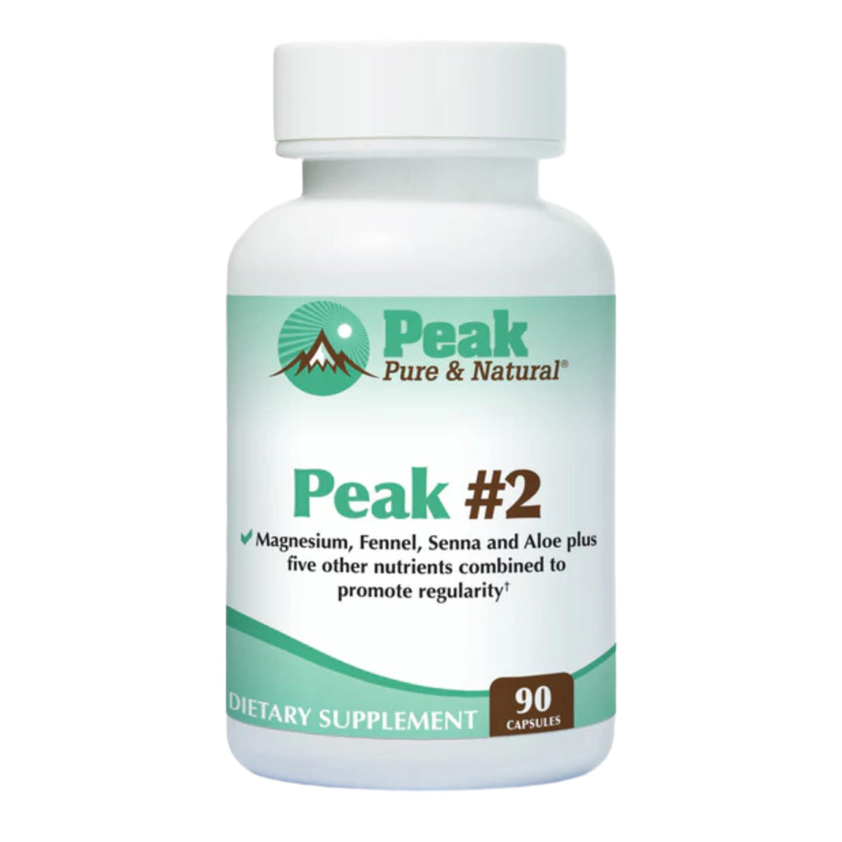 Peak Pure & Natural Peak #2 bottle close-up highlighting a gentle digestive support blend