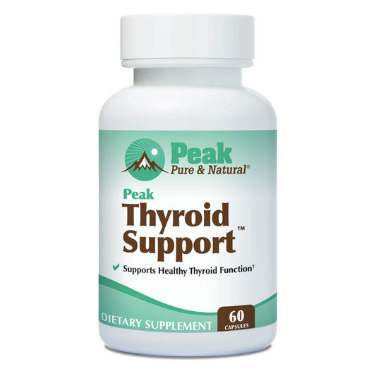 Peak Pure & Natural Thyroid Support bottle front for daily thyroid support and energy.