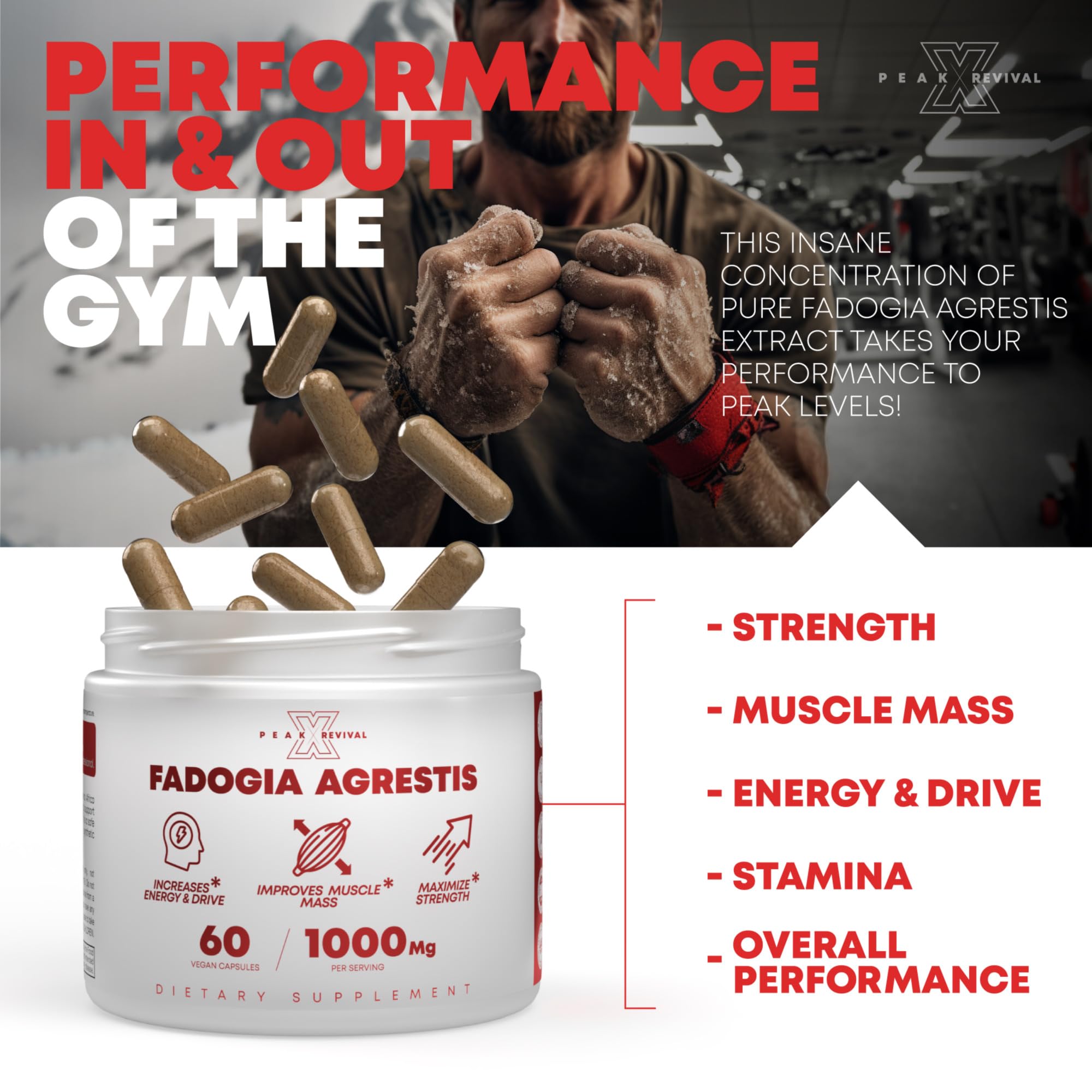 Peak Revival-X label highlights natural ingredients for clean supplementation.