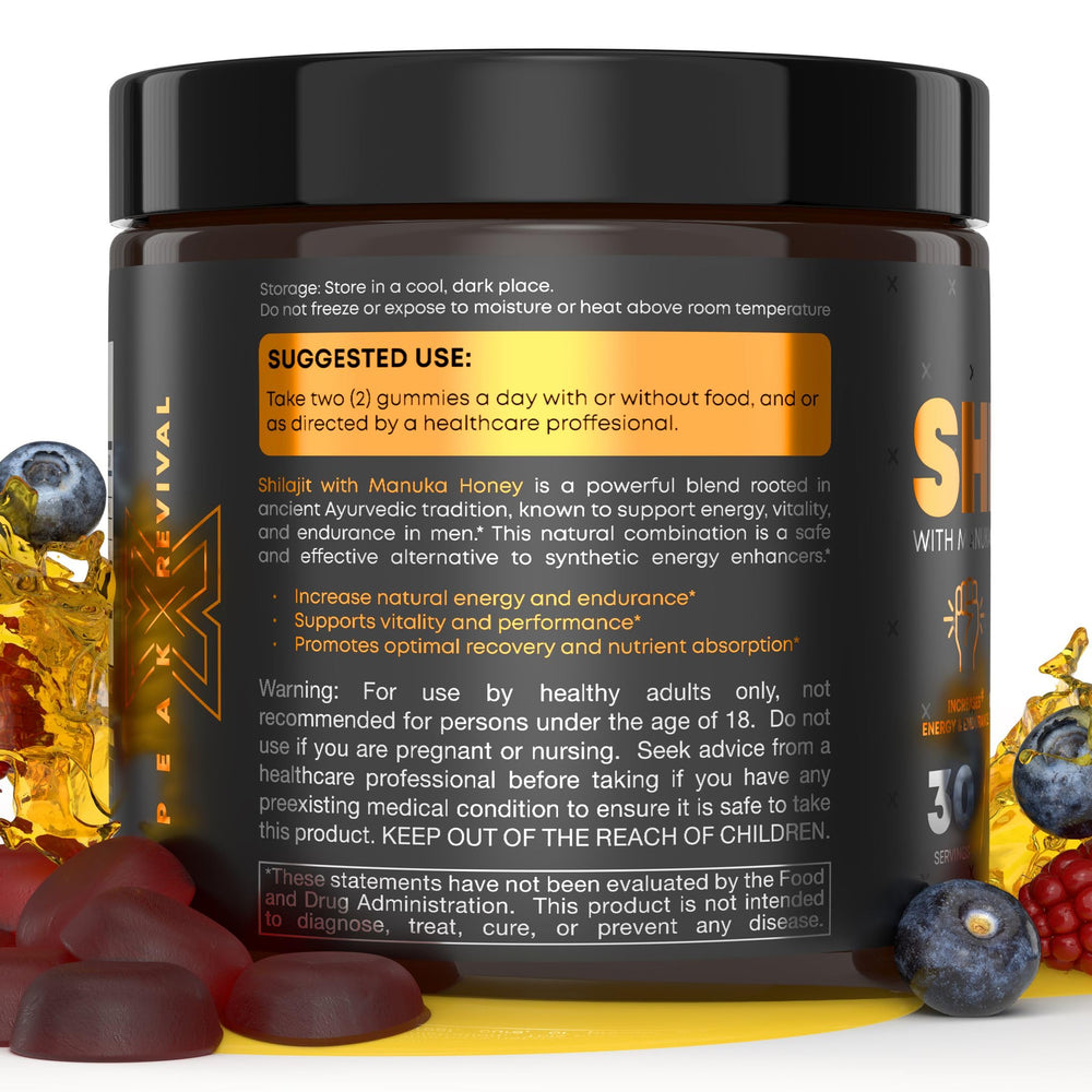 Serving plate showing easy daily dose of Shilajit Gummies.