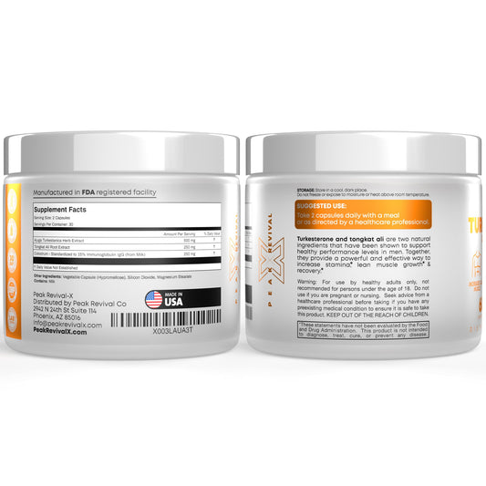 Peak Revival-X Turkesterone capsules close-up indicates endurance and recovery potential.