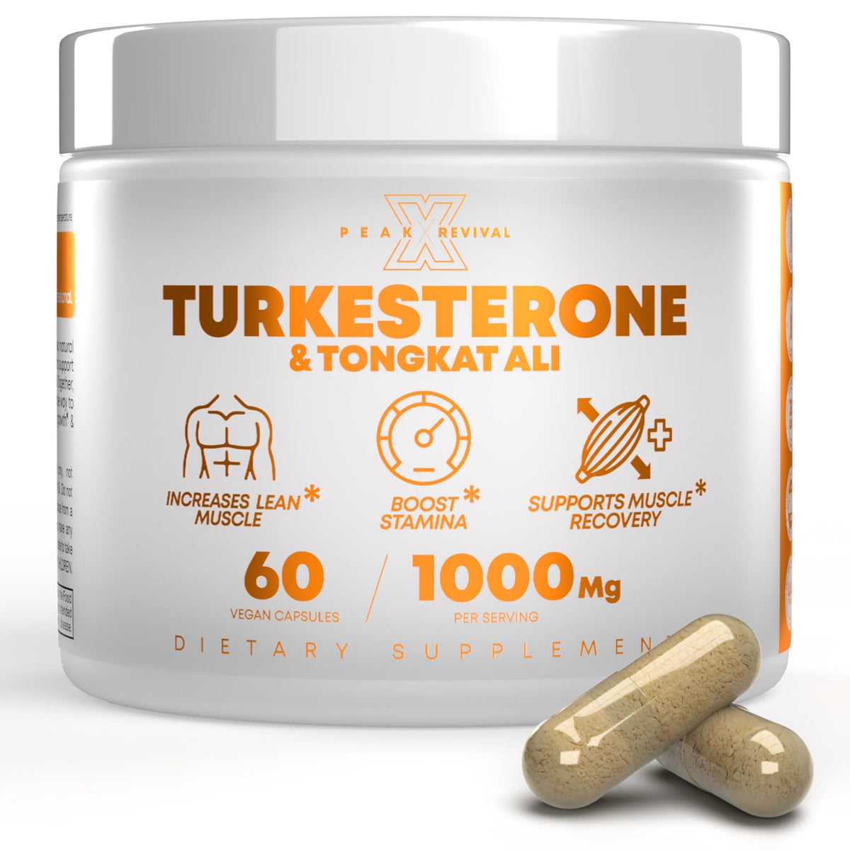 Peak Revival-X Turkesterone-Tongkat-Ali bottle showcases premium workout support.
