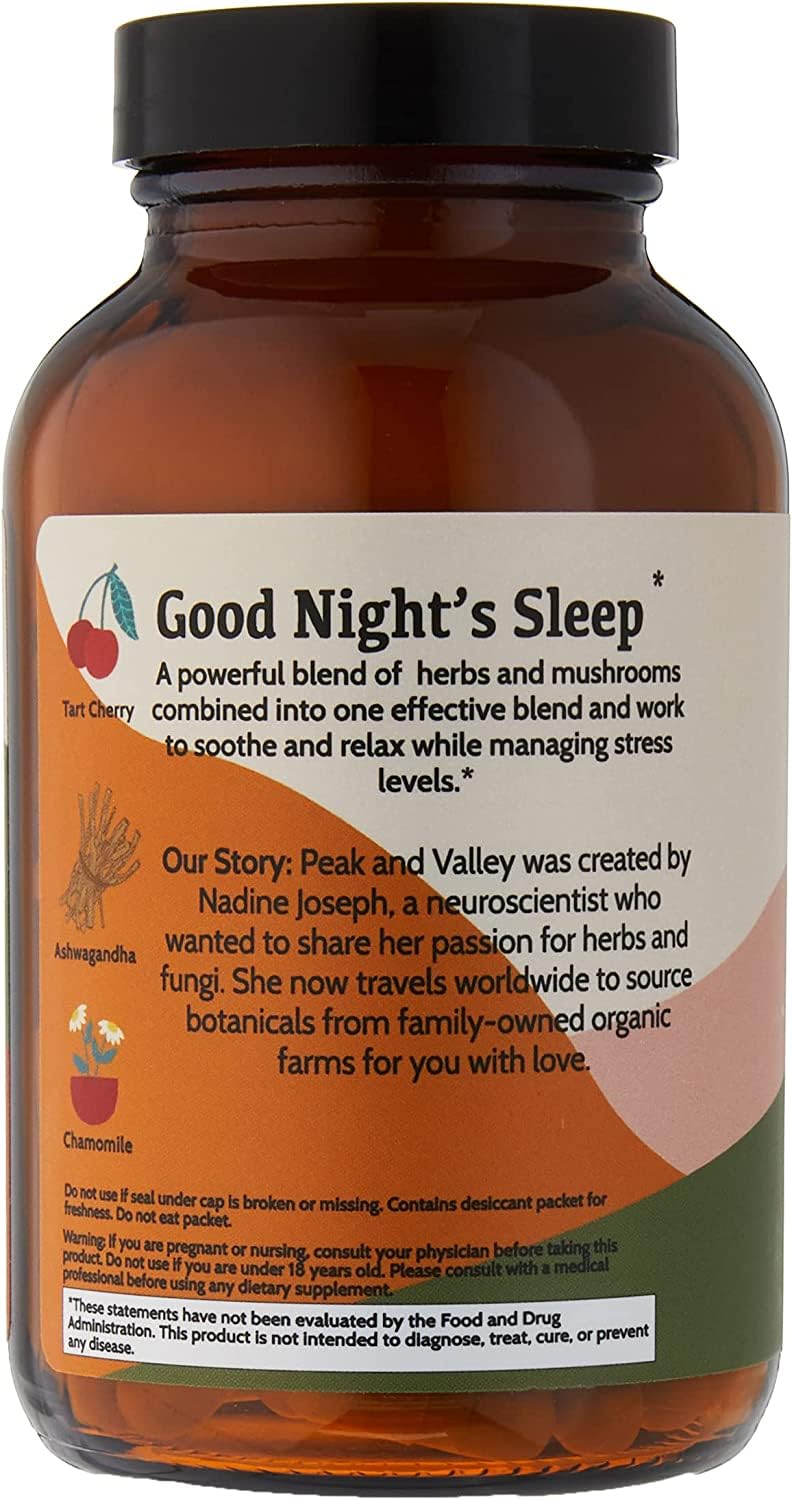 Peak + Valley sleep aid bottle with water for nightly intake.