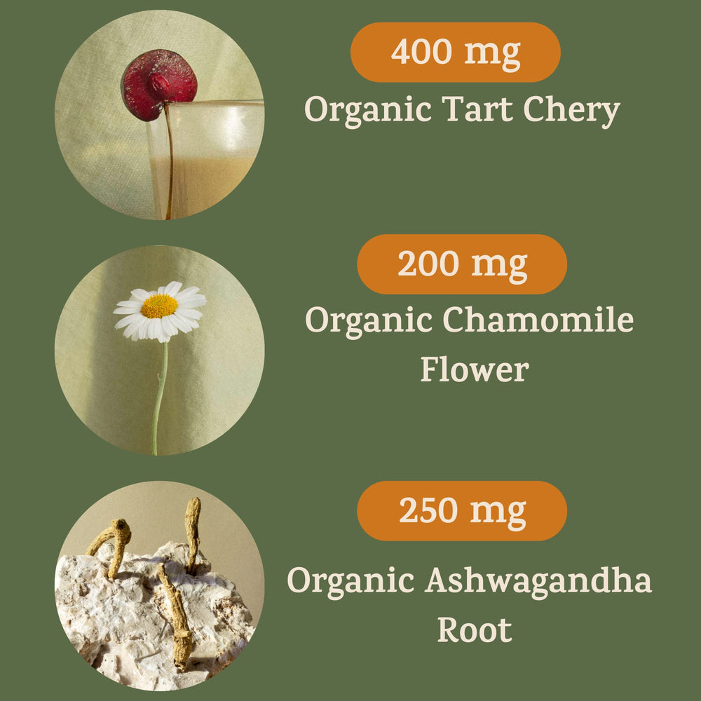 Peak + Valley sleep aid with chamomile and tart cherry for sleep quality.