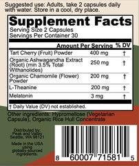 Peak + Valley sleep aid ingredients showing melatonin and L-theanine.
