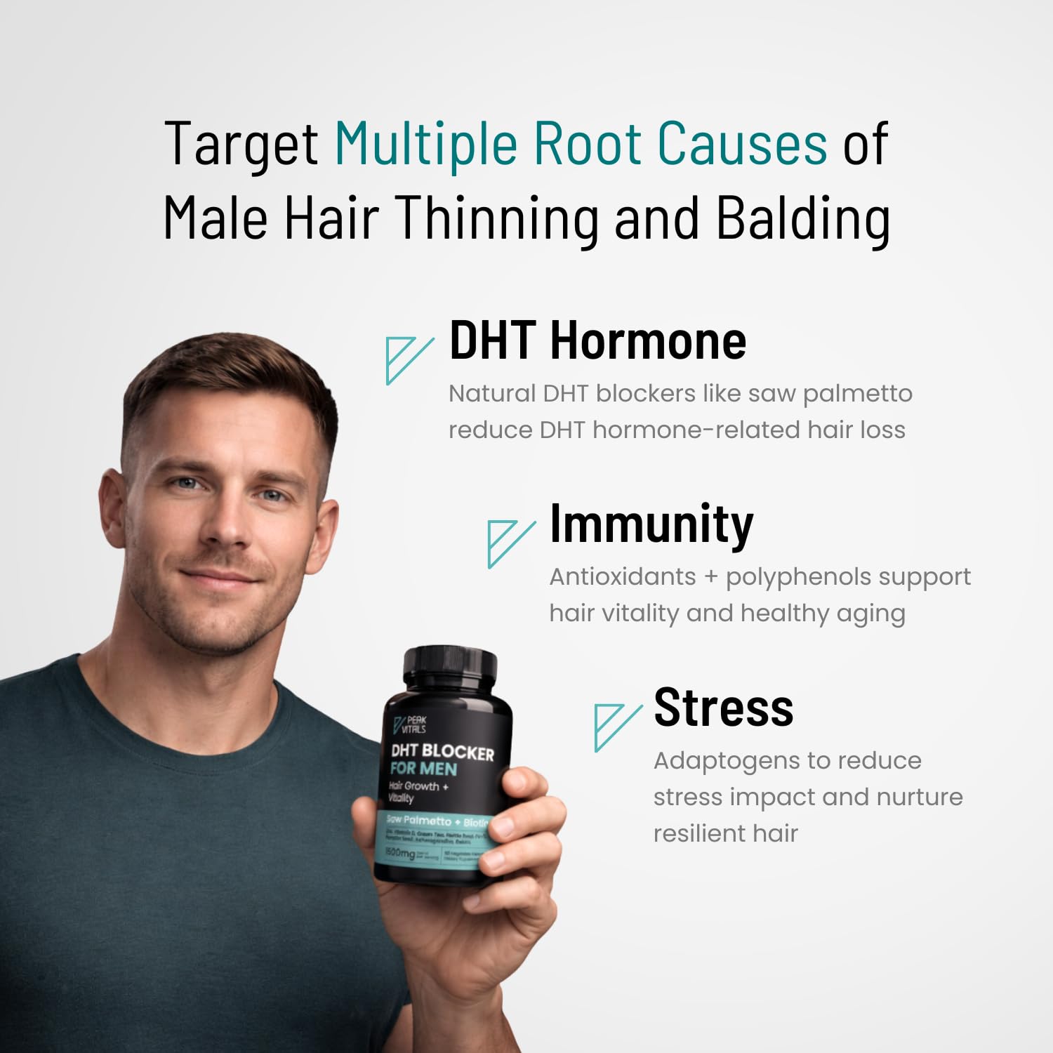 Peak Vitals Green Tea extract bottle offering antioxidant support for hair