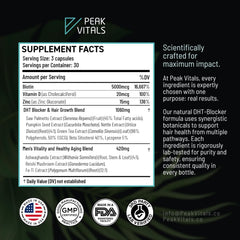 Close-up of Peak Vitals Saw Palmetto capsules highlighting natural hair wellness benefits