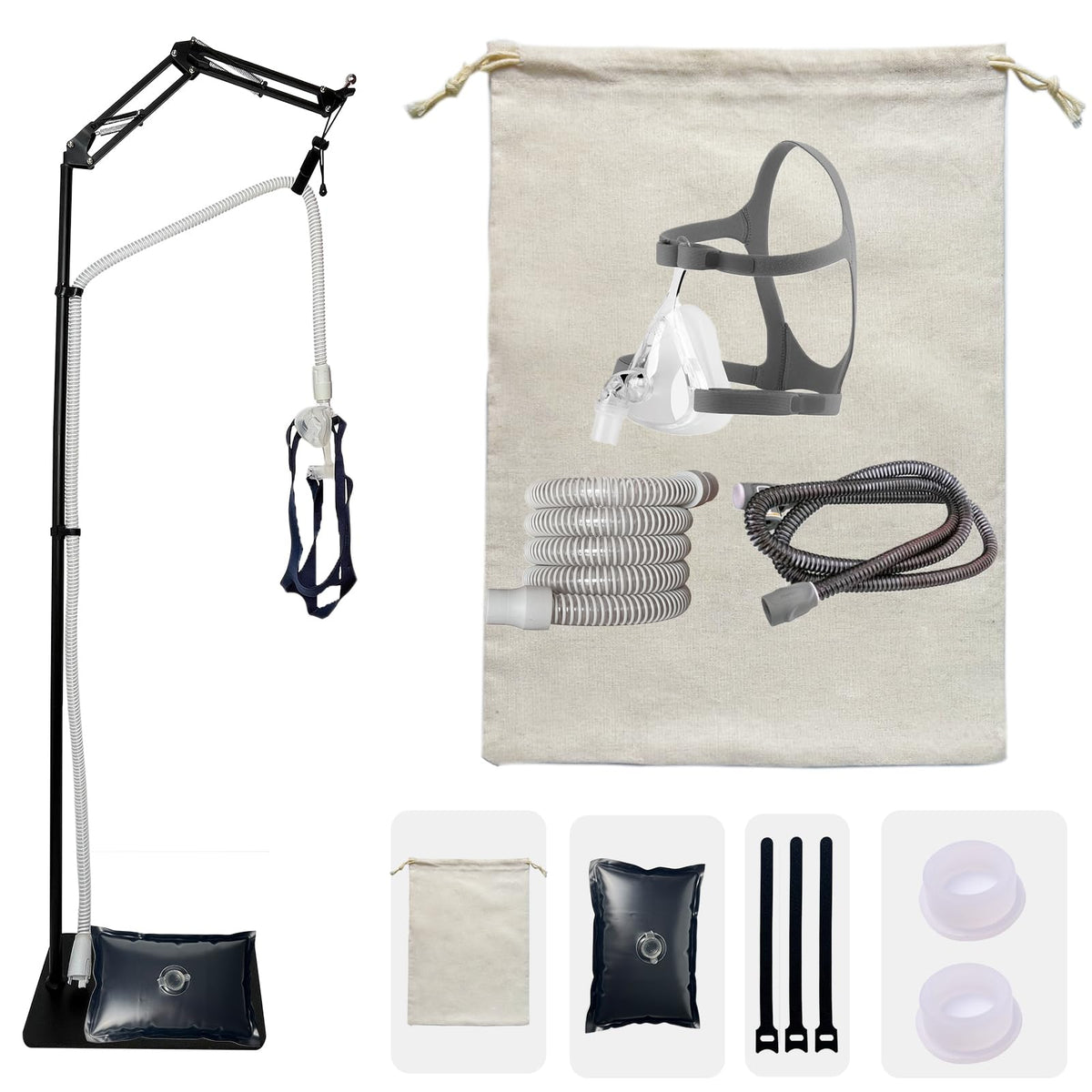 PeakBlen CPAP hose holder stand base with sturdy steel build keeps hoses secure.