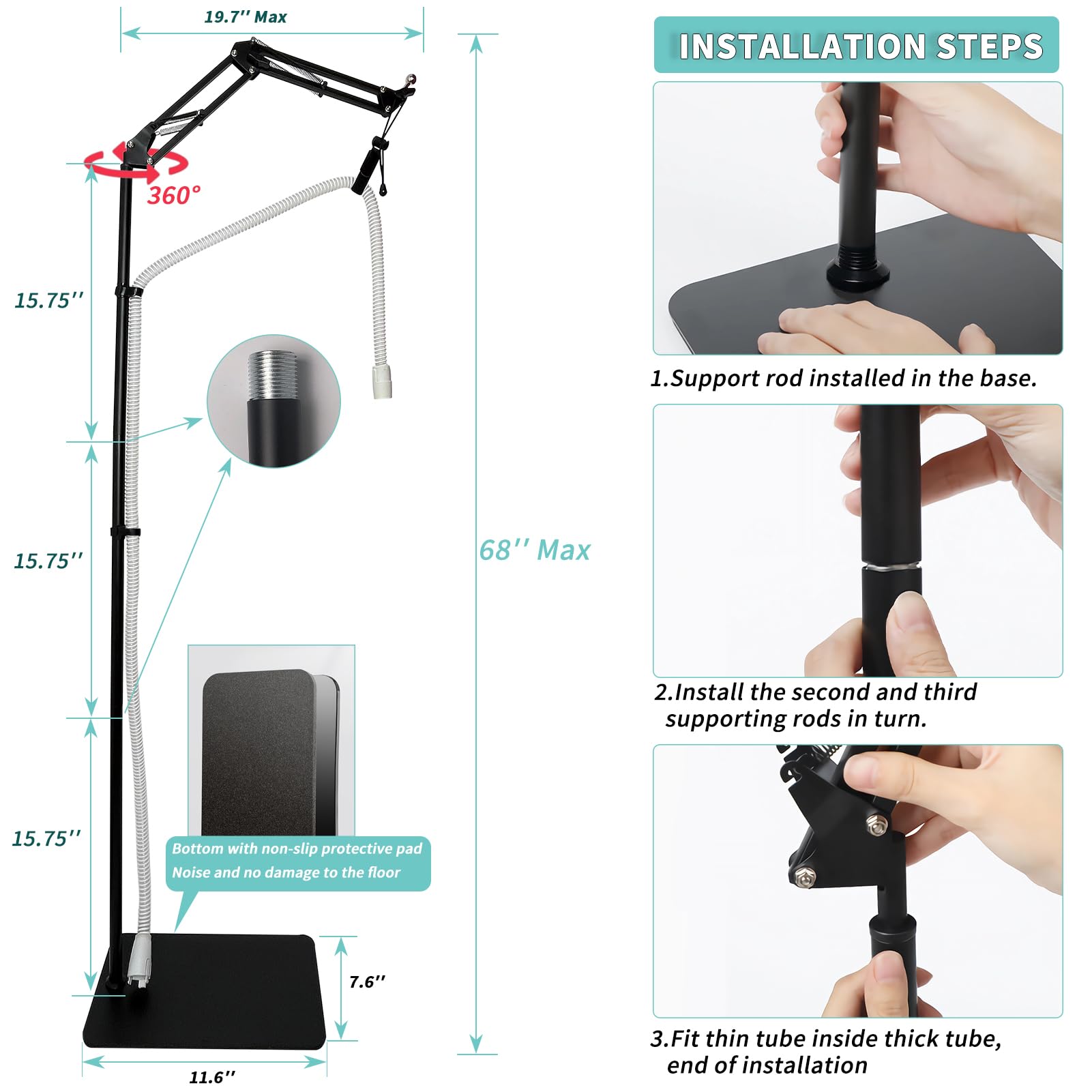 PeakBlen CPAP hose holder stand height adjustable arm enables comfortable sleep setup.