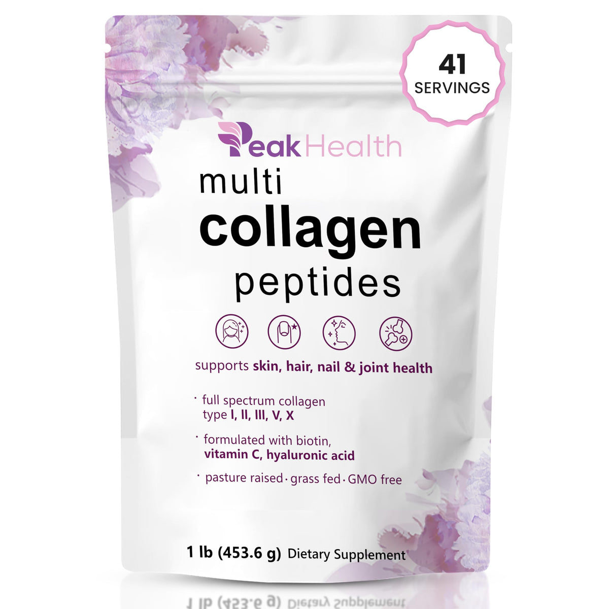 Peakhealth Multi Collagen Powder tub front showing premium blend for beauty and mobility
