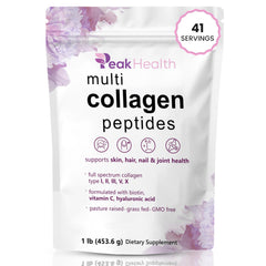 Peakhealth Multi Collagen Powder tub front showing premium blend for beauty and mobility