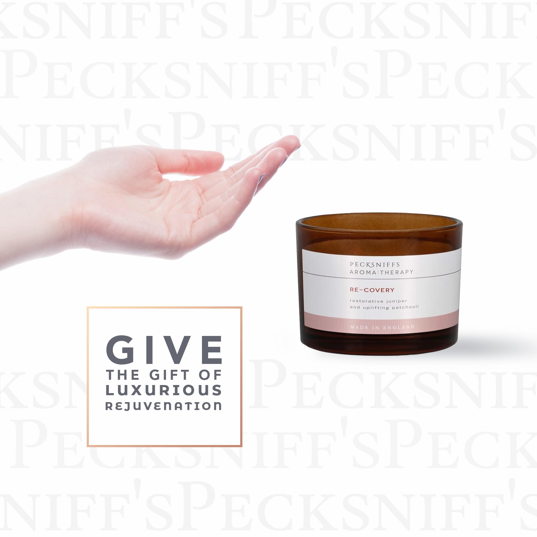 Juniper and patchouli notes visual cue conveying aromatic therapy potential