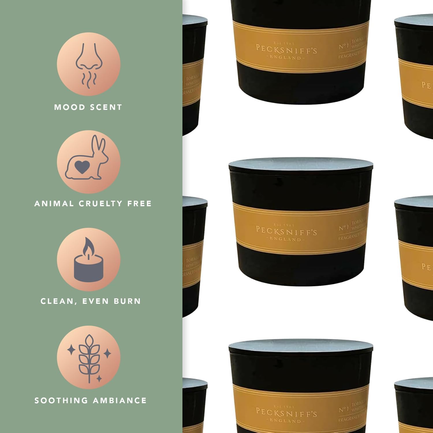 Pecksniff's black candle glowing ambiance creates cozy evenings.