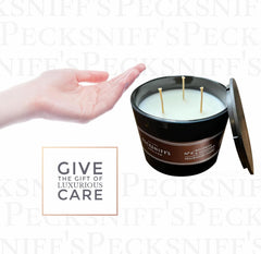 Pecksniff's Black Tall candle with lid off shows a sleek jar ideal for modern decor