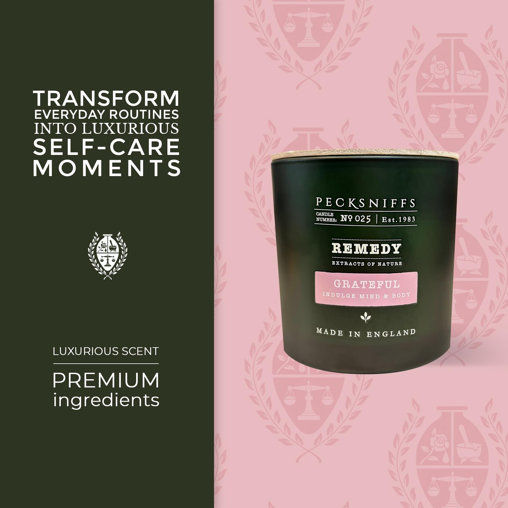 Pecksniff's Grateful Candle delivers long-lasting fragrance for relaxing moments.