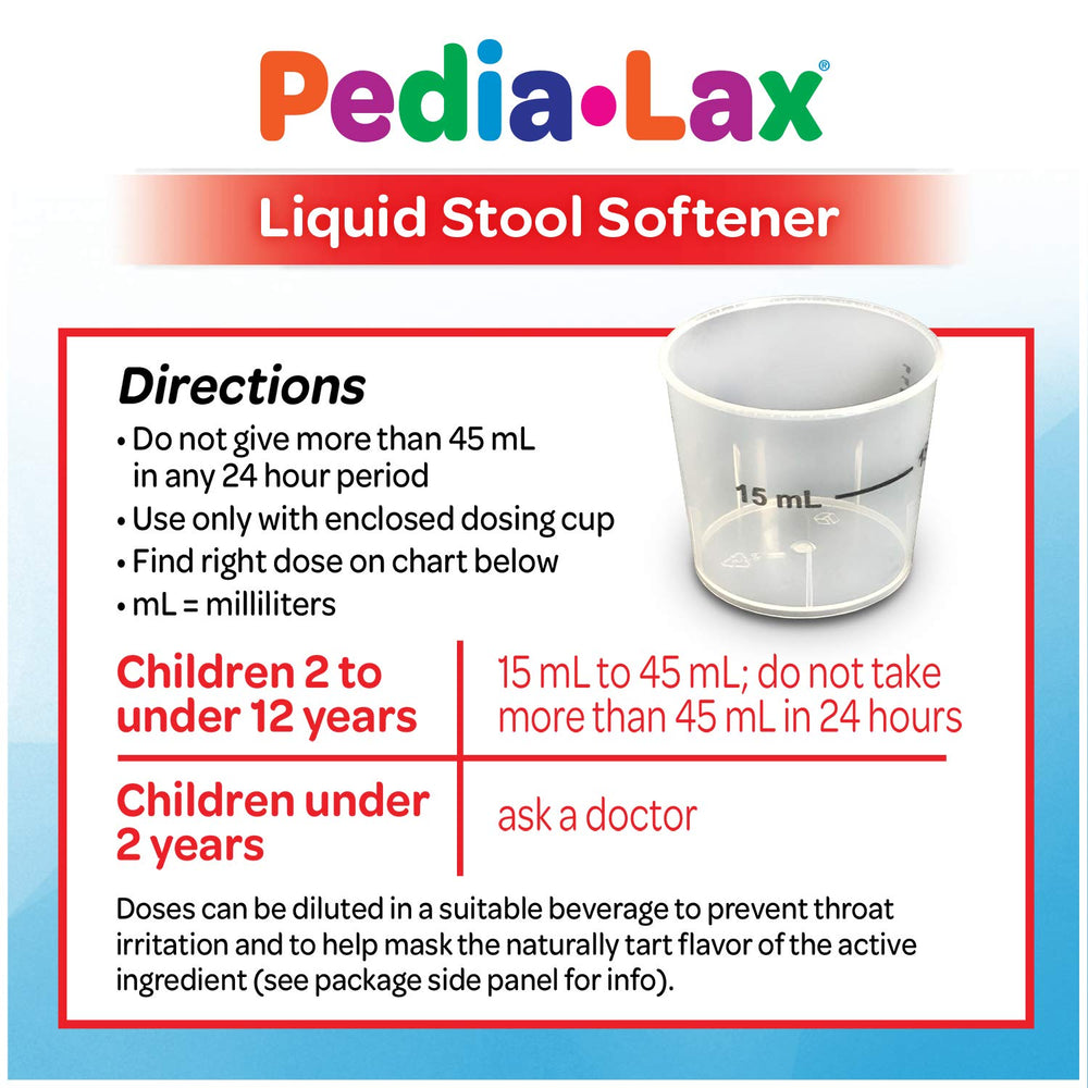 Dosing directions illustration for Pedia-Lax guiding caregivers.