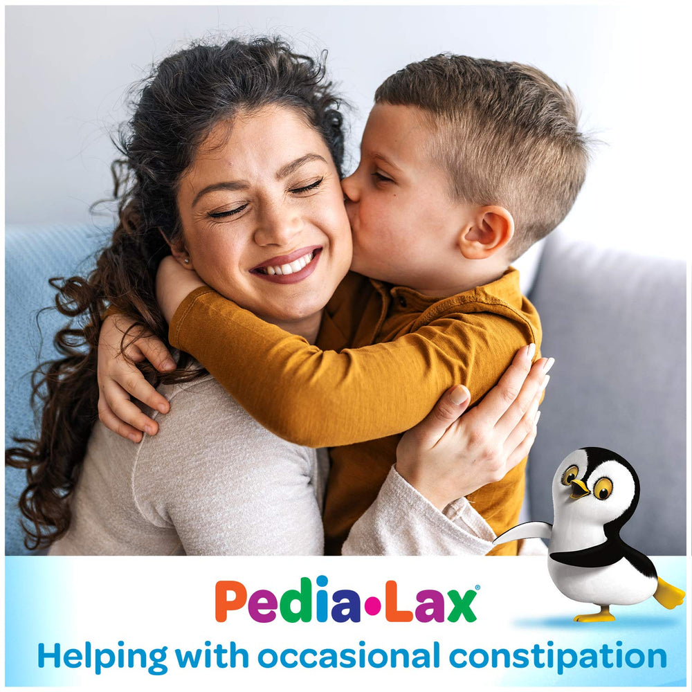 Pedia-Lax berry flavor bottle in a kid-friendly scene.