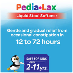 Pedia-Lax bottle back label with safe dosage directions.