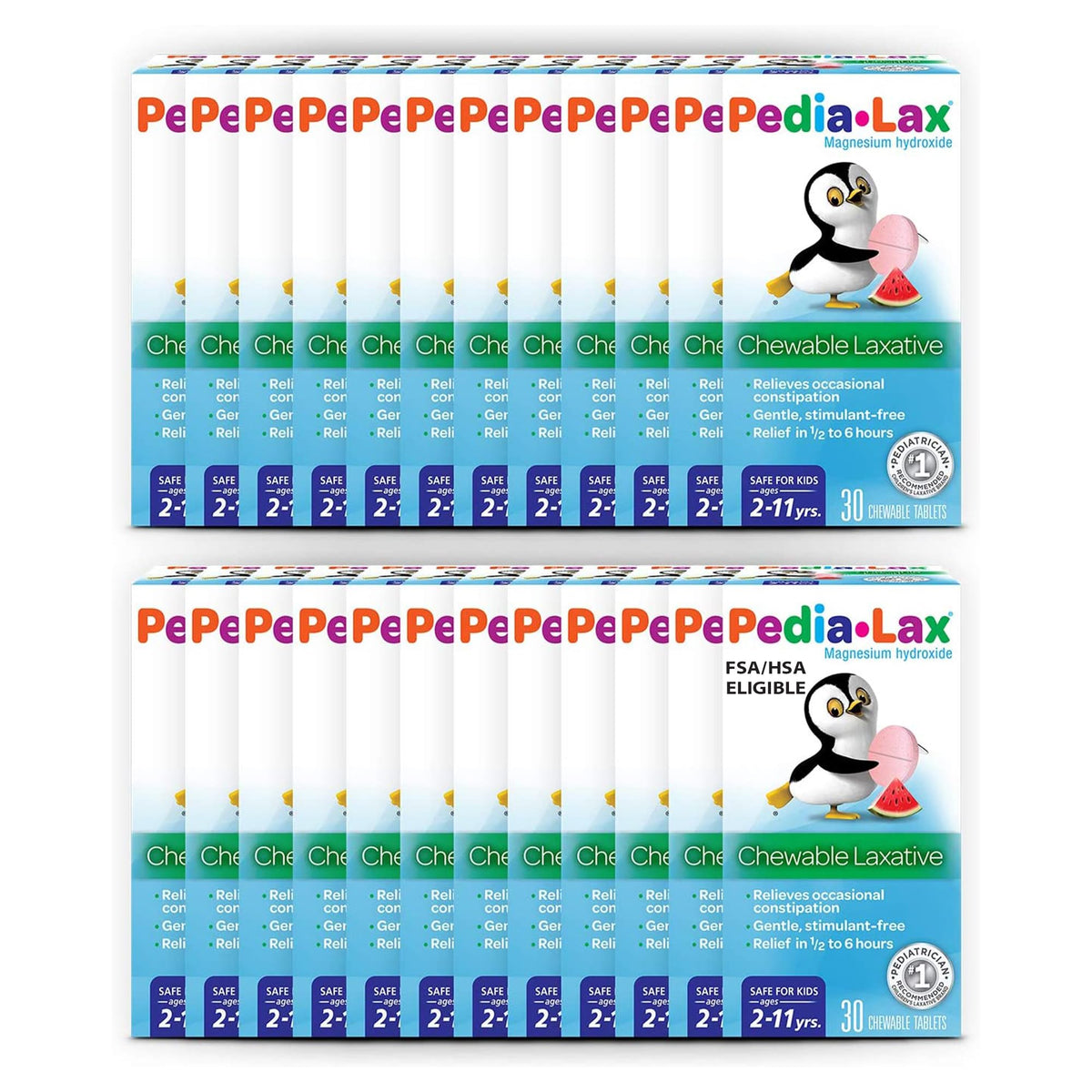 Pedia-Lax watermelon chewable tablets for kids provide gentle constipation relief.