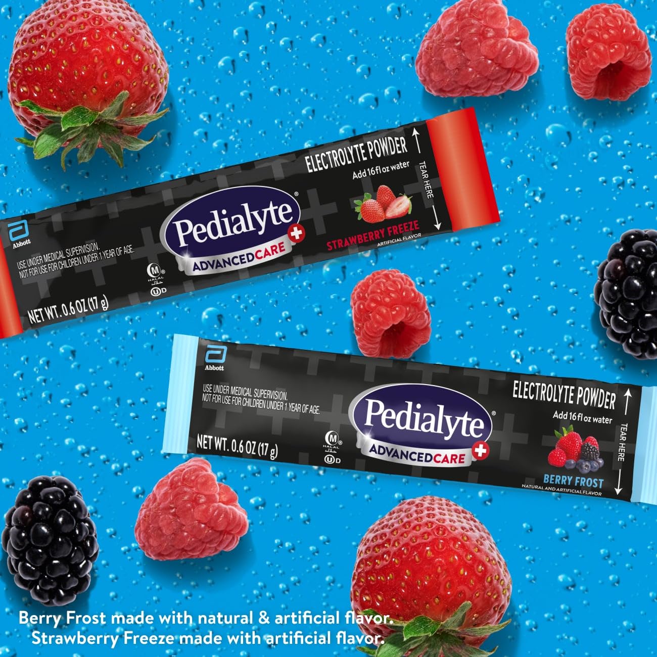 Pedialyte AdvancedCare Plus berry-frost packet for on-the-go rehydration