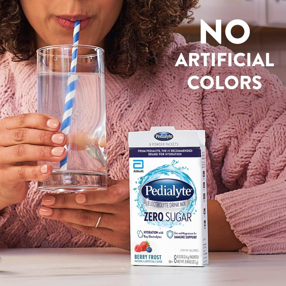 Prepared Pedialyte Berry Frost in a glass after workouts.