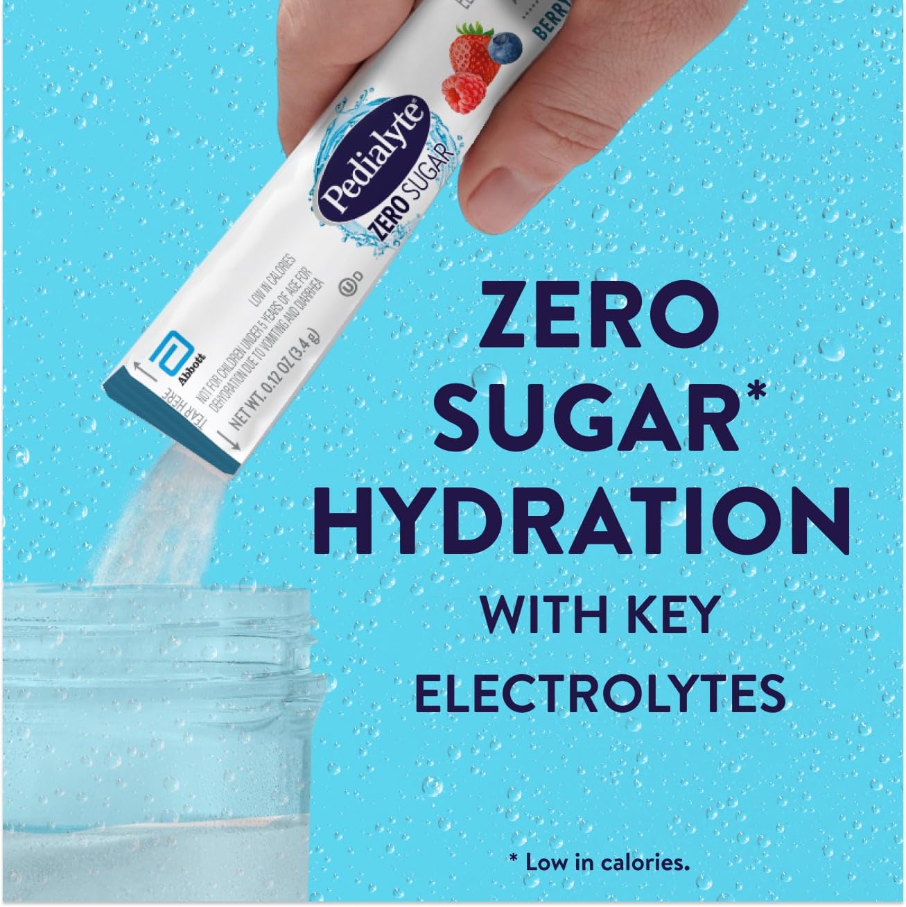 Berry Frost packet close-up highlighting zero sugar and low calories.