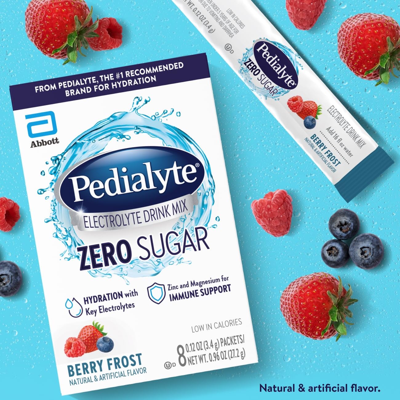Pouring Pedialyte Berry Frost into a glass for refreshing hydration.