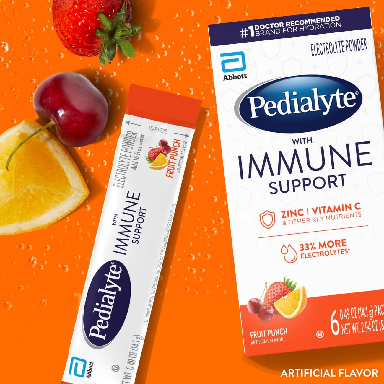 Pedialyte Immune Support packets ready for travel and on the go