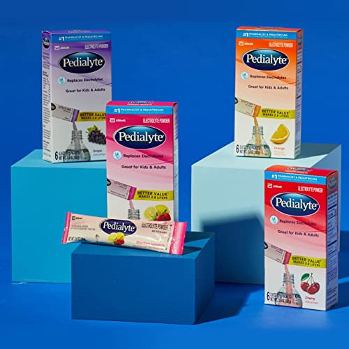 Pedialyte orange powder packet convenient for illness recovery hydration.