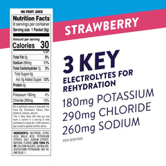 Pedialyte powder poured into water creates a refreshing strawberry drink for on‑the‑go hydration.