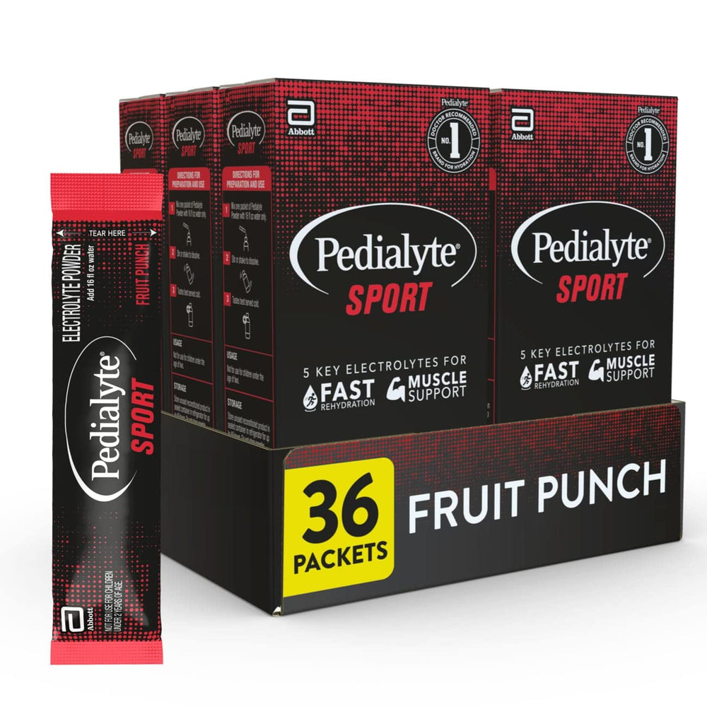 Pedialyte Sport fruit punch powder pack for quick hydration during workouts
