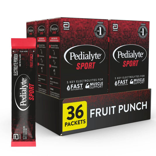 Pedialyte Sport fruit punch powder pack for quick hydration during workouts