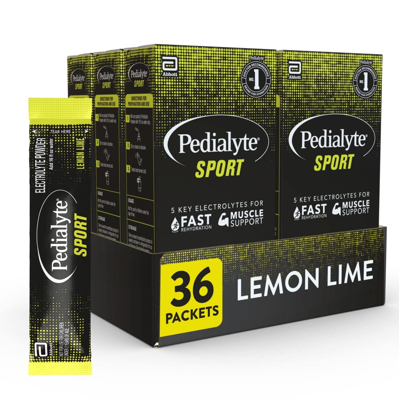 Pedialyte Sport lemon-lime powder packets for fast on-the-go hydration.
