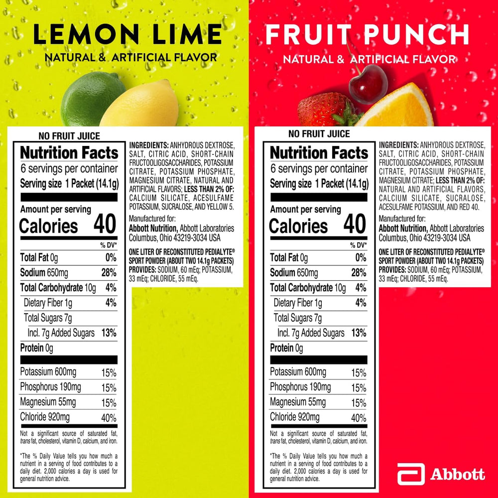 Pedialyte Sport Variety Pack showcasing Lemon Lime and Fruit Punch flavors
