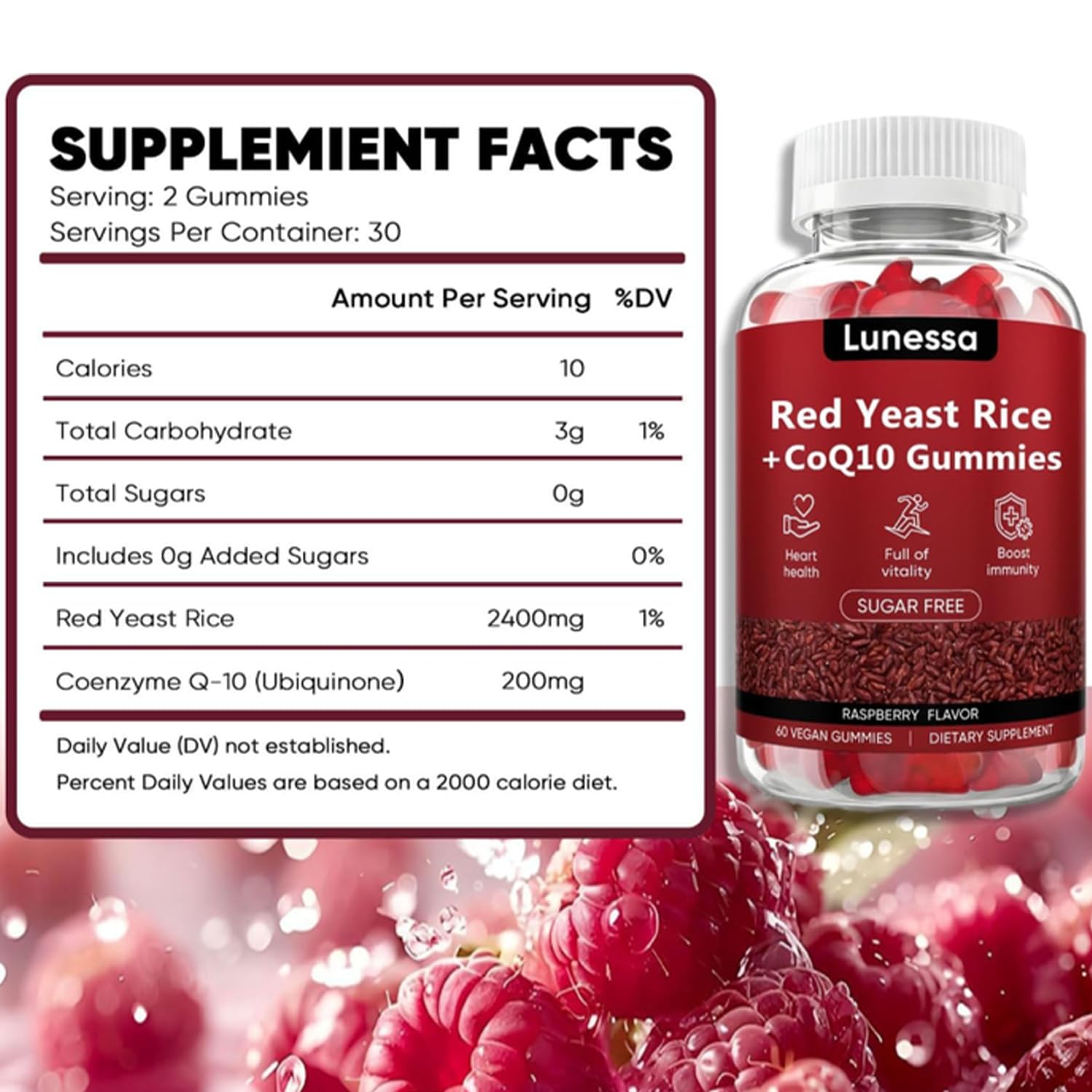 Peehss label highlights CoQ10 and red yeast rice for energy support.
